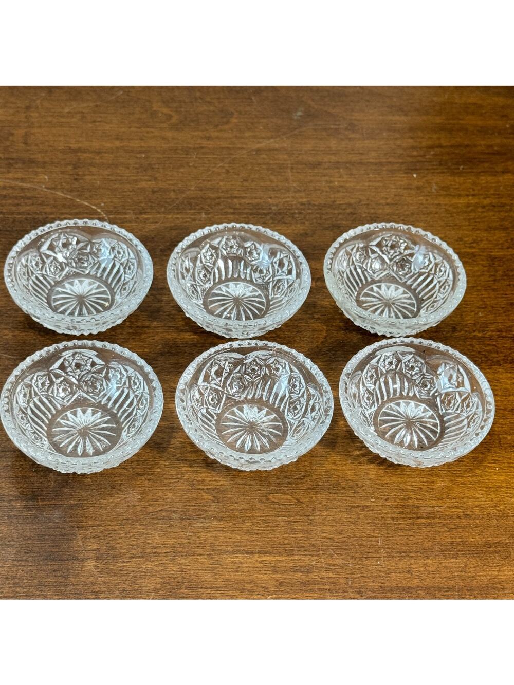 Vintage EAPG Salt Cellars Clear Cut Glass Salt Dips Starburst Set of 6
